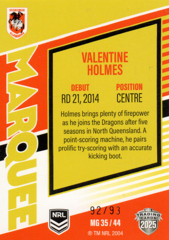 Valentine Holmes back