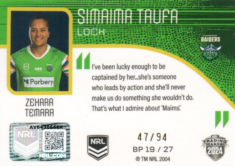 Simaima Taufa back