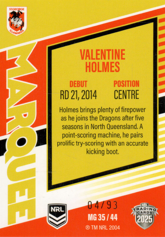 Valentine Holmes back