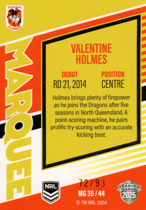 Valentine Holmes back