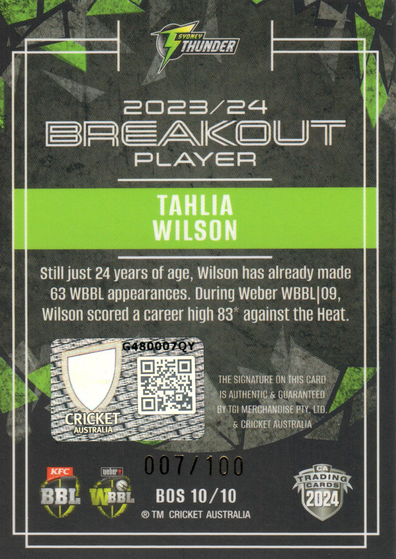Tahlia Wilson back