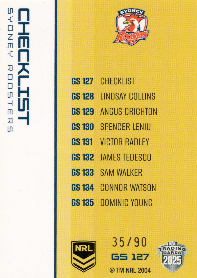 Roosters Checklist back