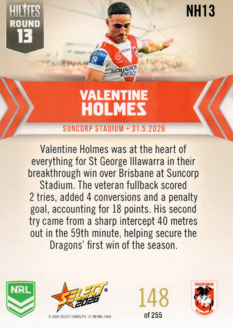 Valentine Holmes back