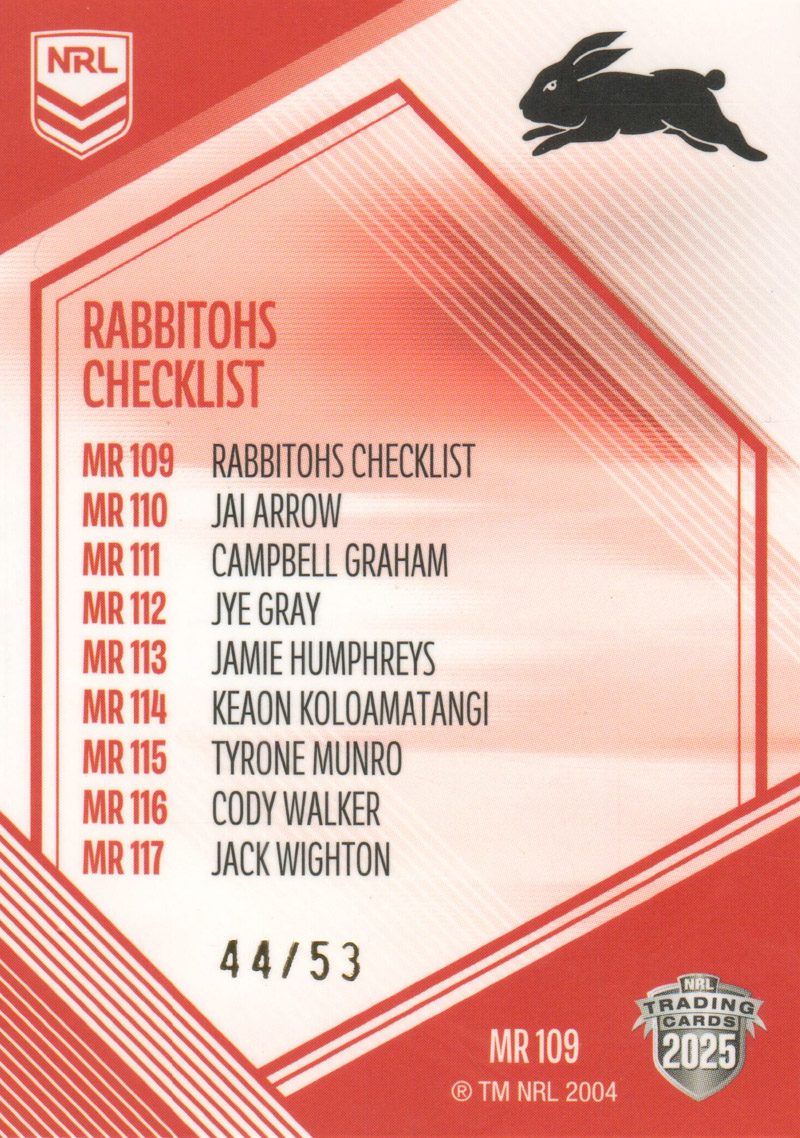 Rabbitohs Checklist back