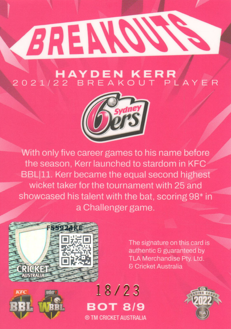 Hayden Kerr back