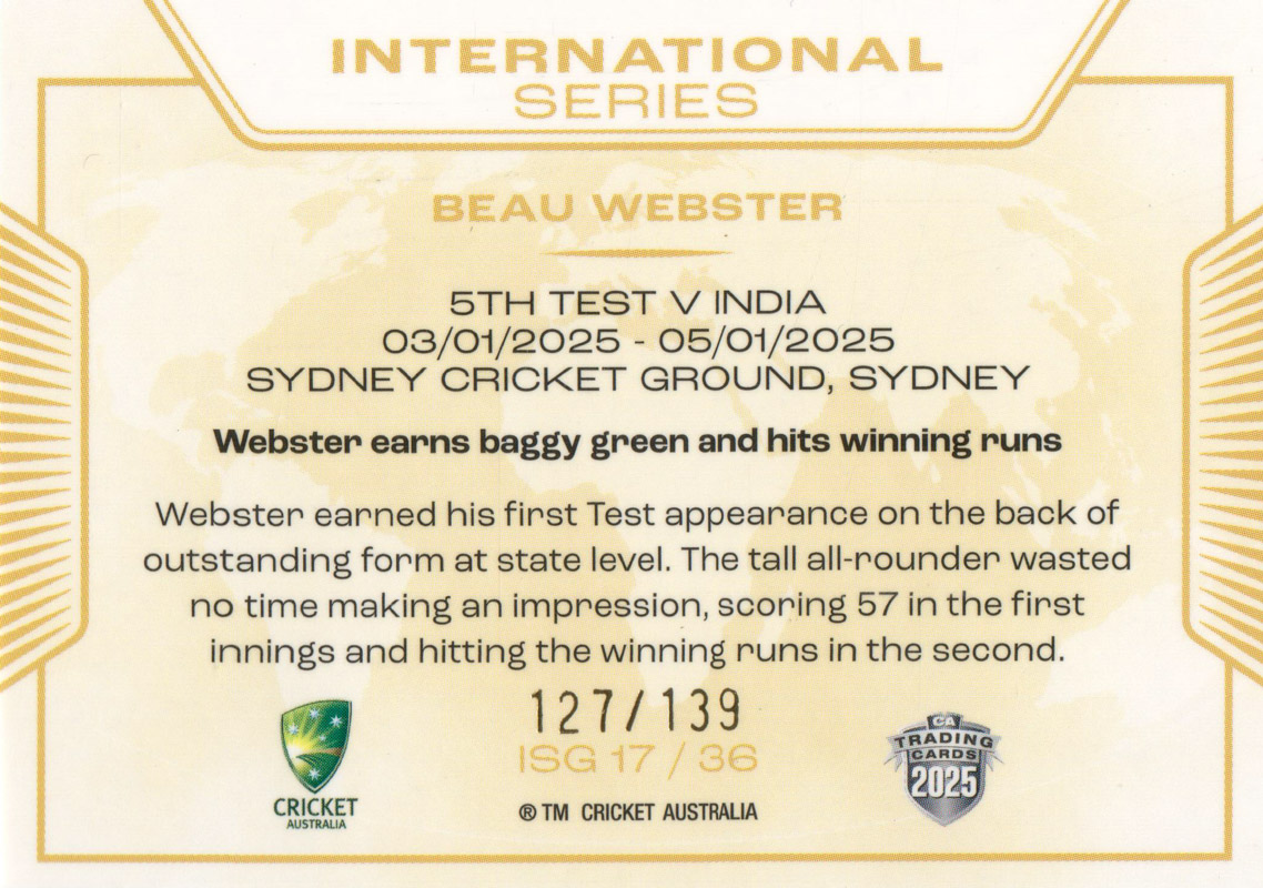 Beau Webster back