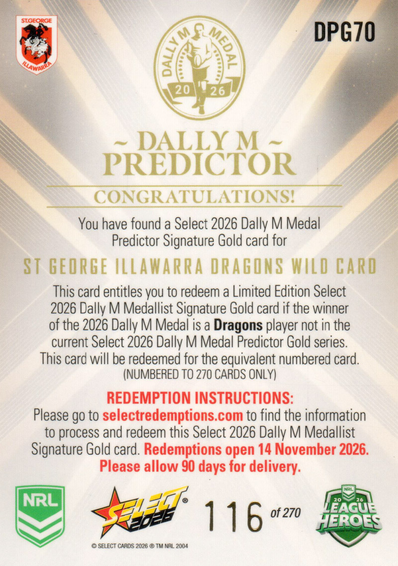 St George Illawarra Dragons Wild Card back