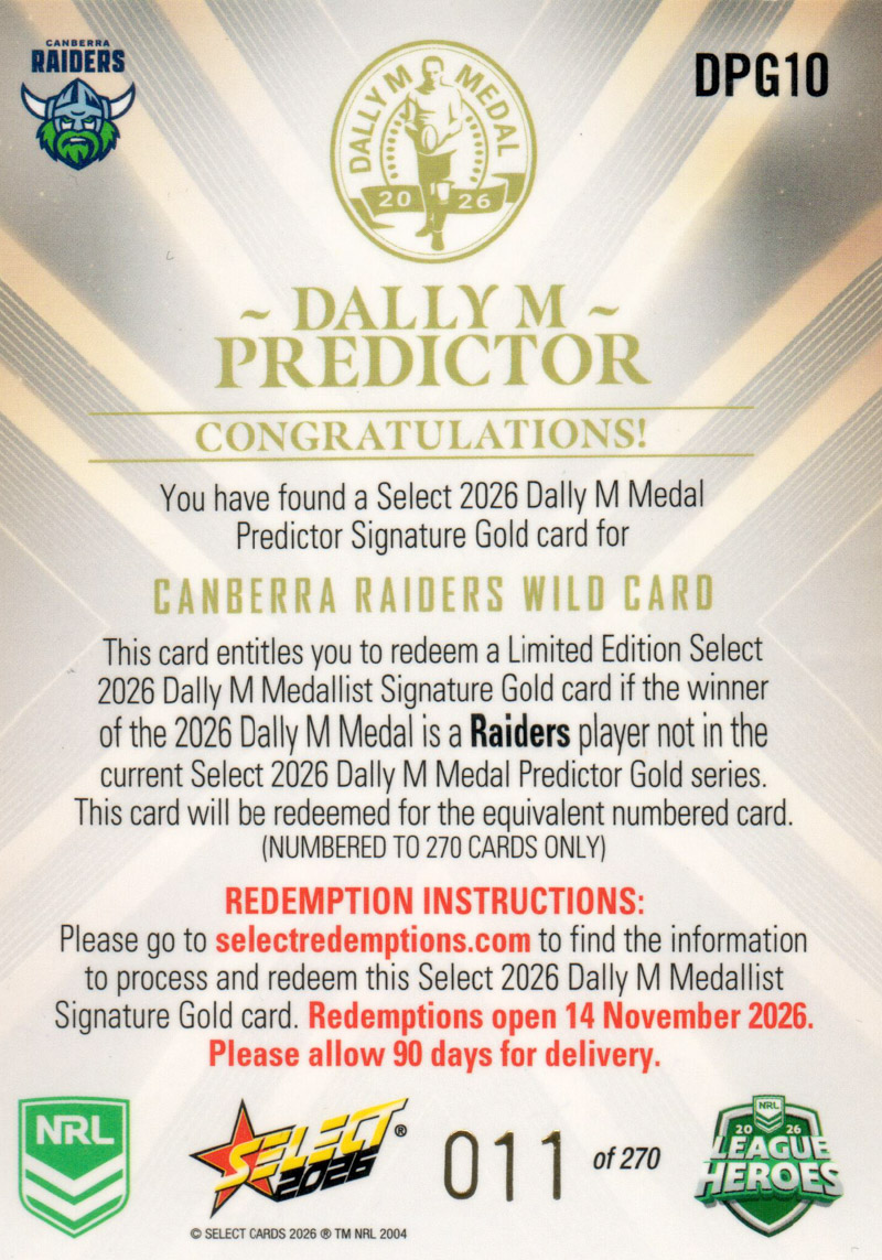 Canberra Raiders Wild Card back