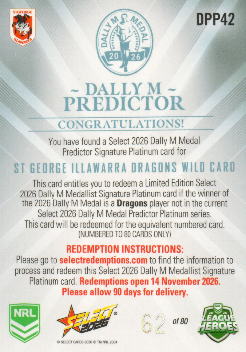 St George Illawarra Dragons Wild Card back