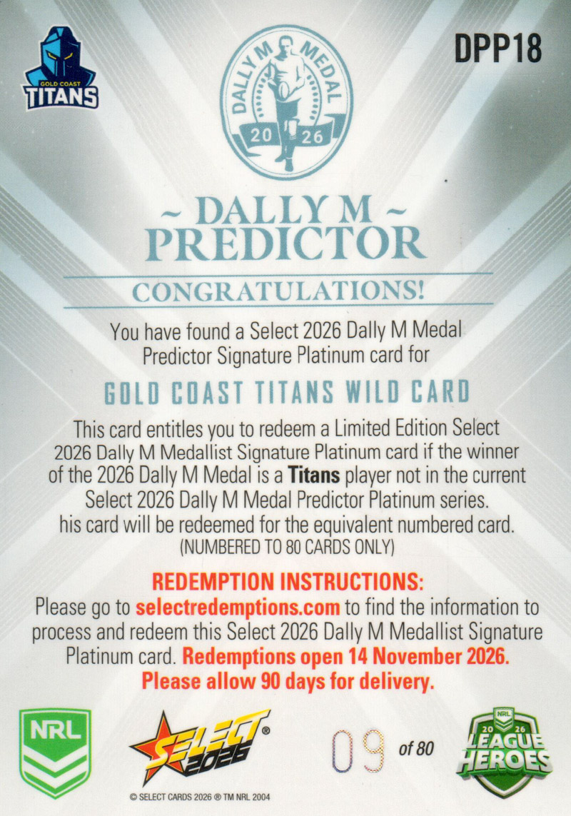 Gold Coast Titans Wild Card back