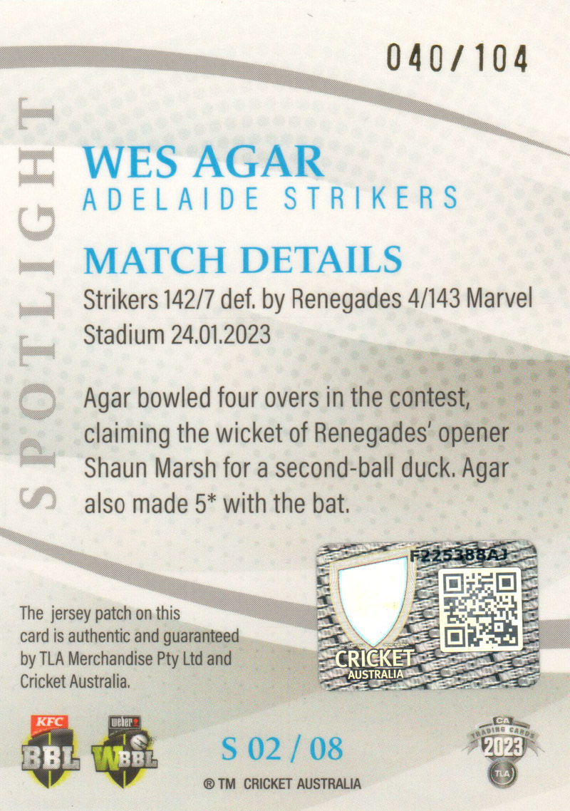 Wes Agar back