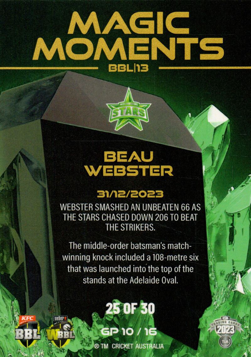 Beau Webster back