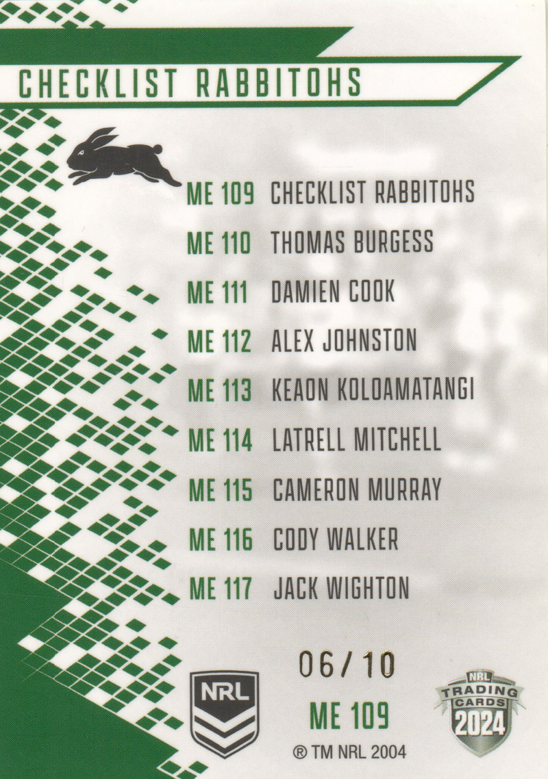 Rabbitohs Checklist back