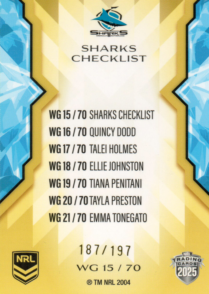 Cronulla-Sutherland Sharks Checklist back